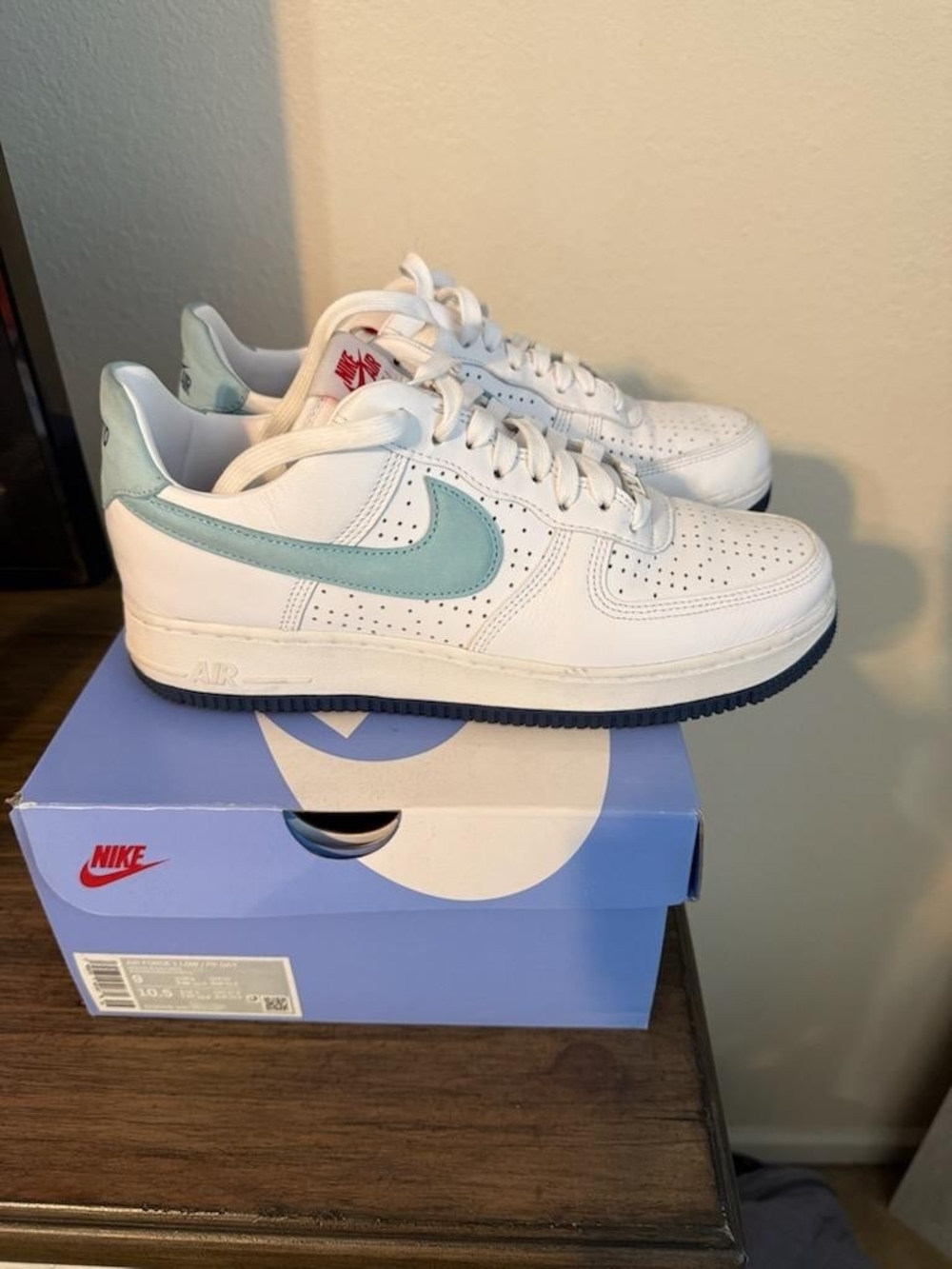 Nike White Low-Top Puerto Rico Sneakers with Light Blue Swoosh